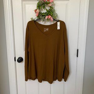 New with tag - Terra & Sky Womens 3x V-Neck Long-sleeved Tee Shirt Brown